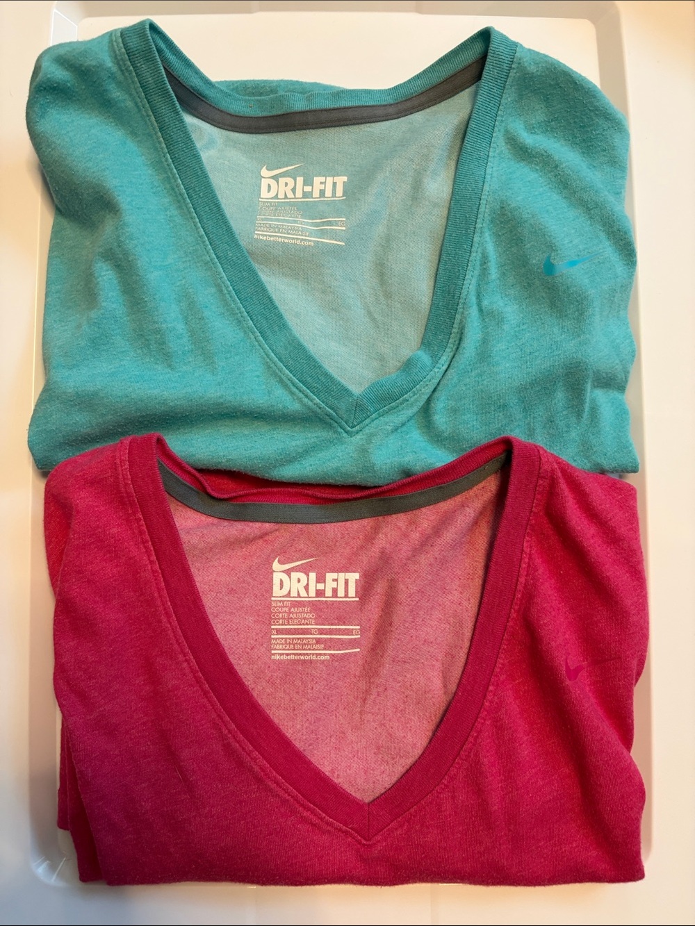 Nike Dri-FIT V-Neck Teal and Magenta Women's Performance Tees